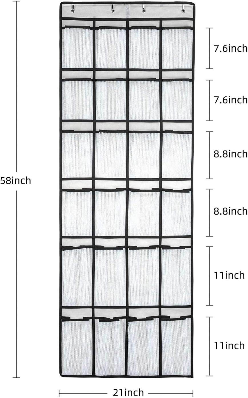 Over-the-Door Shoe Organizer with 24 Large Mesh Pockets - Versatile Hanging Storage Solution for Men, Women, and Kids (White)
