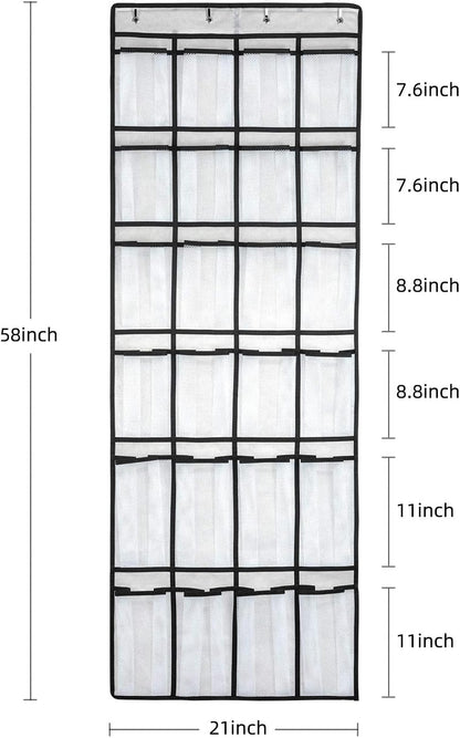 Over-the-Door Shoe Organizer with 24 Large Mesh Pockets - Versatile Hanging Storage Solution for Men, Women, and Kids (White)