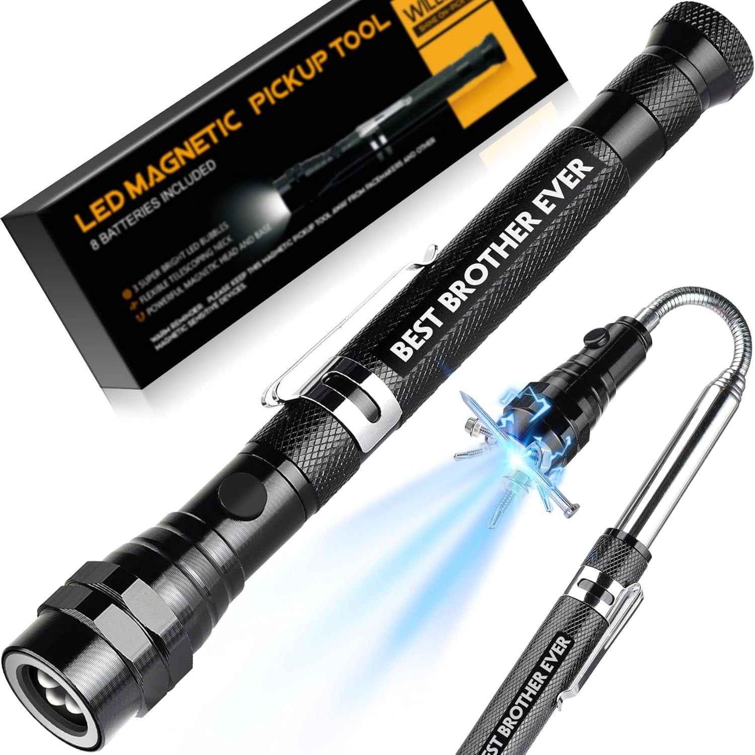 Magnetic Pickup Tool with LED - Ideal Gift for the Best Brother Ever, Perfect for Birthdays, Christmas, and Father's Day from Sister