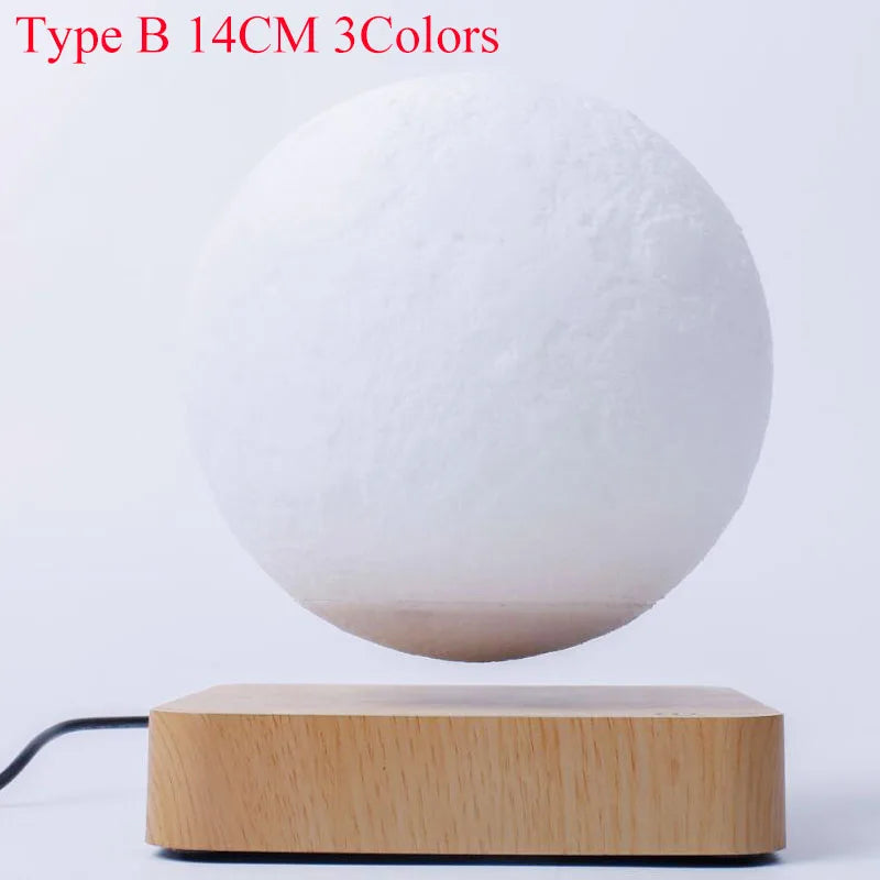 ZK30 Floating 3D Printed LED Moon Lamp with Wooden Base and Magnetic Suspension in Three Colors