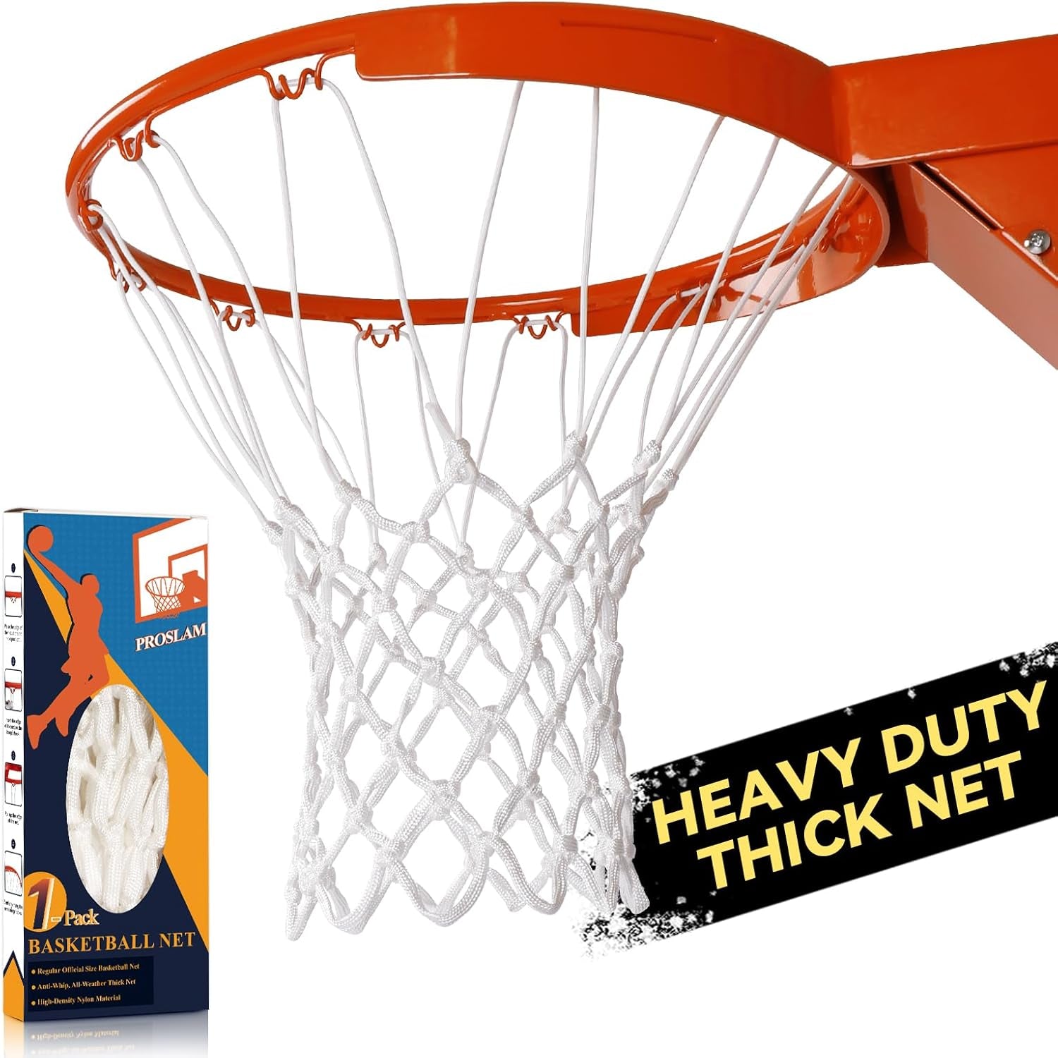 Premium Quality Heavy-Duty Basketball Net Replacement - All-Weather Anti-Whip Design, Compatible with Standard Indoor and Outdoor 12-Loop Rims