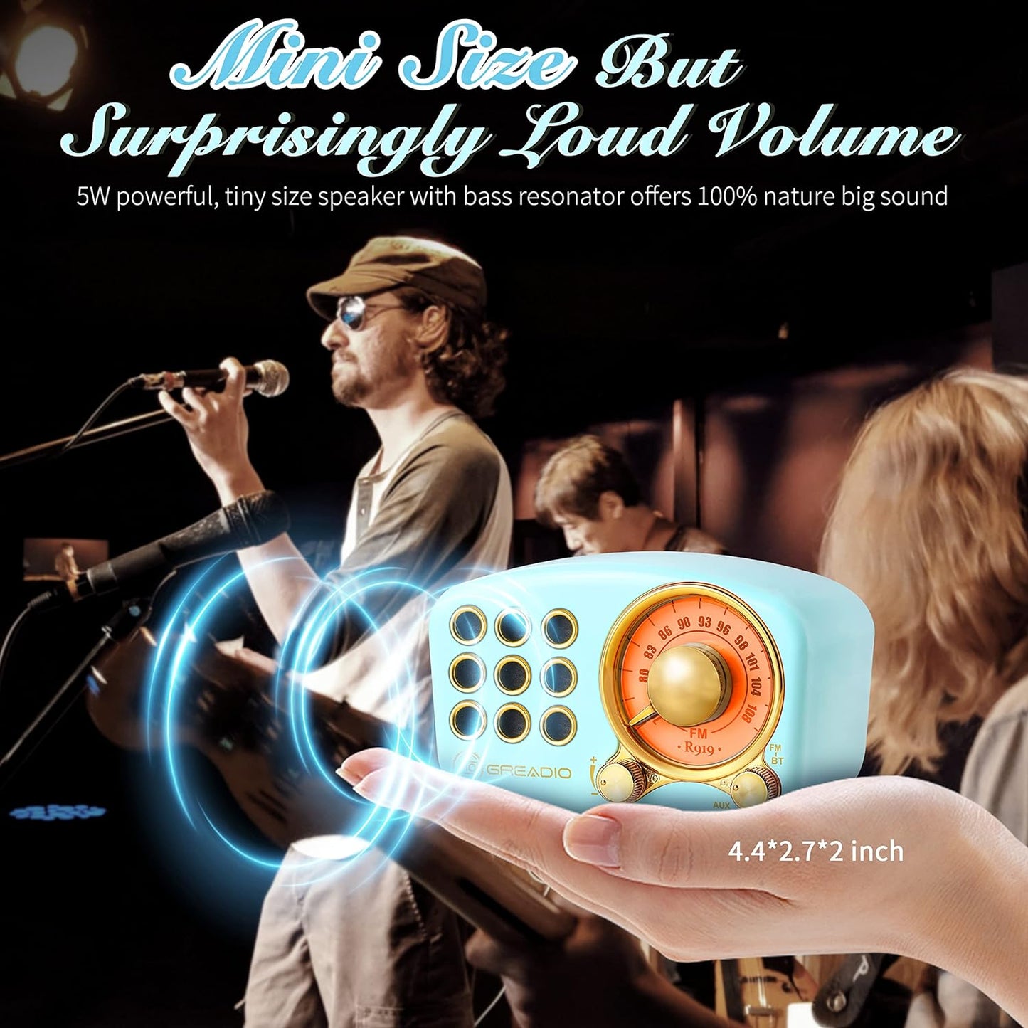 Vintage-Inspired Bluetooth Speaker with FM Radio, Enhanced Bass, High Volume, Bluetooth 5.0 Connectivity, TF Card and MP3 Playback (Blue)