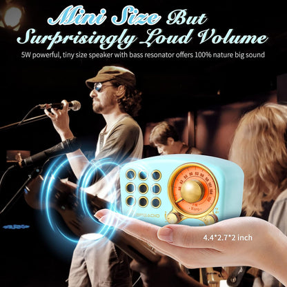 Vintage-Inspired Bluetooth Speaker with FM Radio, Enhanced Bass, High Volume, Bluetooth 5.0 Connectivity, TF Card and MP3 Playback (Blue)