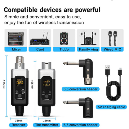 48V UHF Wireless Microphone Converter XLR Transmitter and Receiver System for All Microphones
