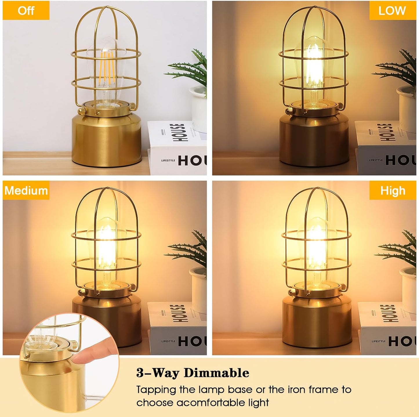 Dimmable Industrial Gold Table Lamp for Compact Spaces - Steampunk Antique Nightstand and Desk Light for Bedroom and Living Room (Bulb Included)