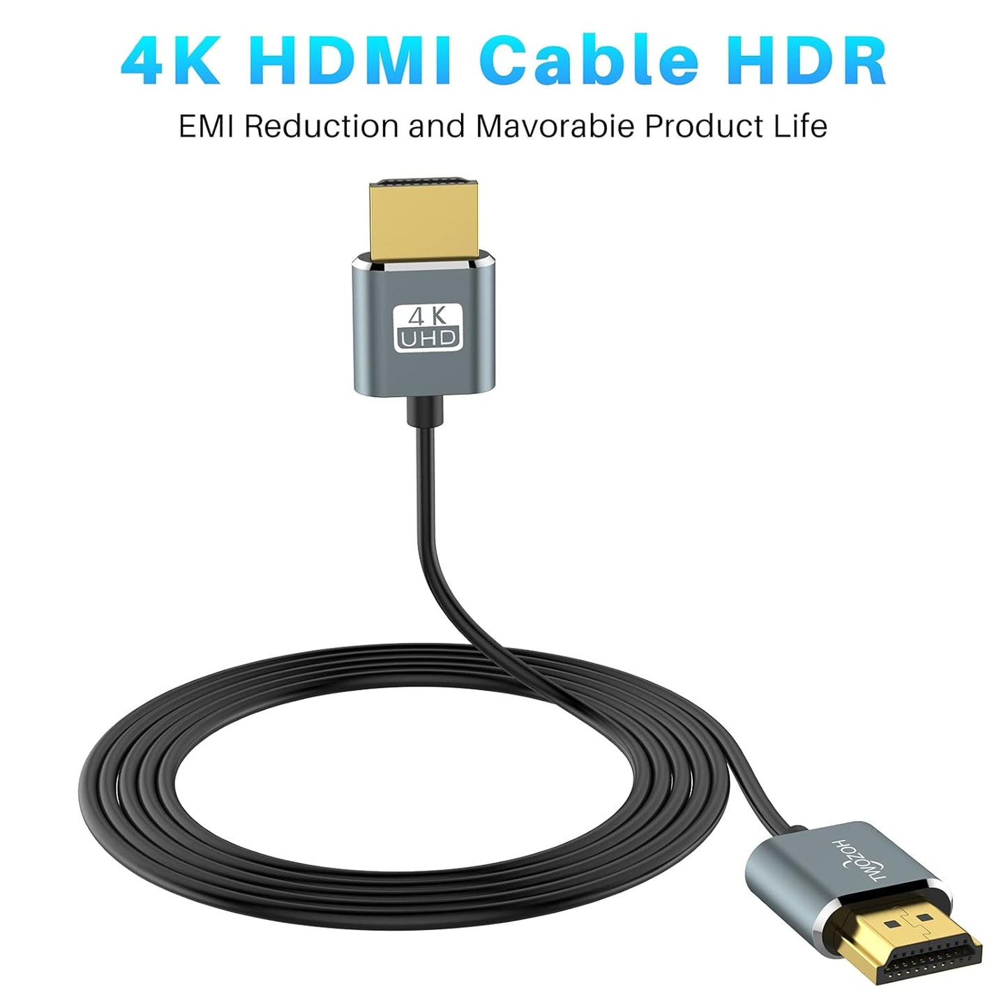 25FT Ultra-Slim HDMI 2.0 Cable, Flexible HDMI Cord Supporting 3D, 4K@60Hz, 2160P, and 1080P Output