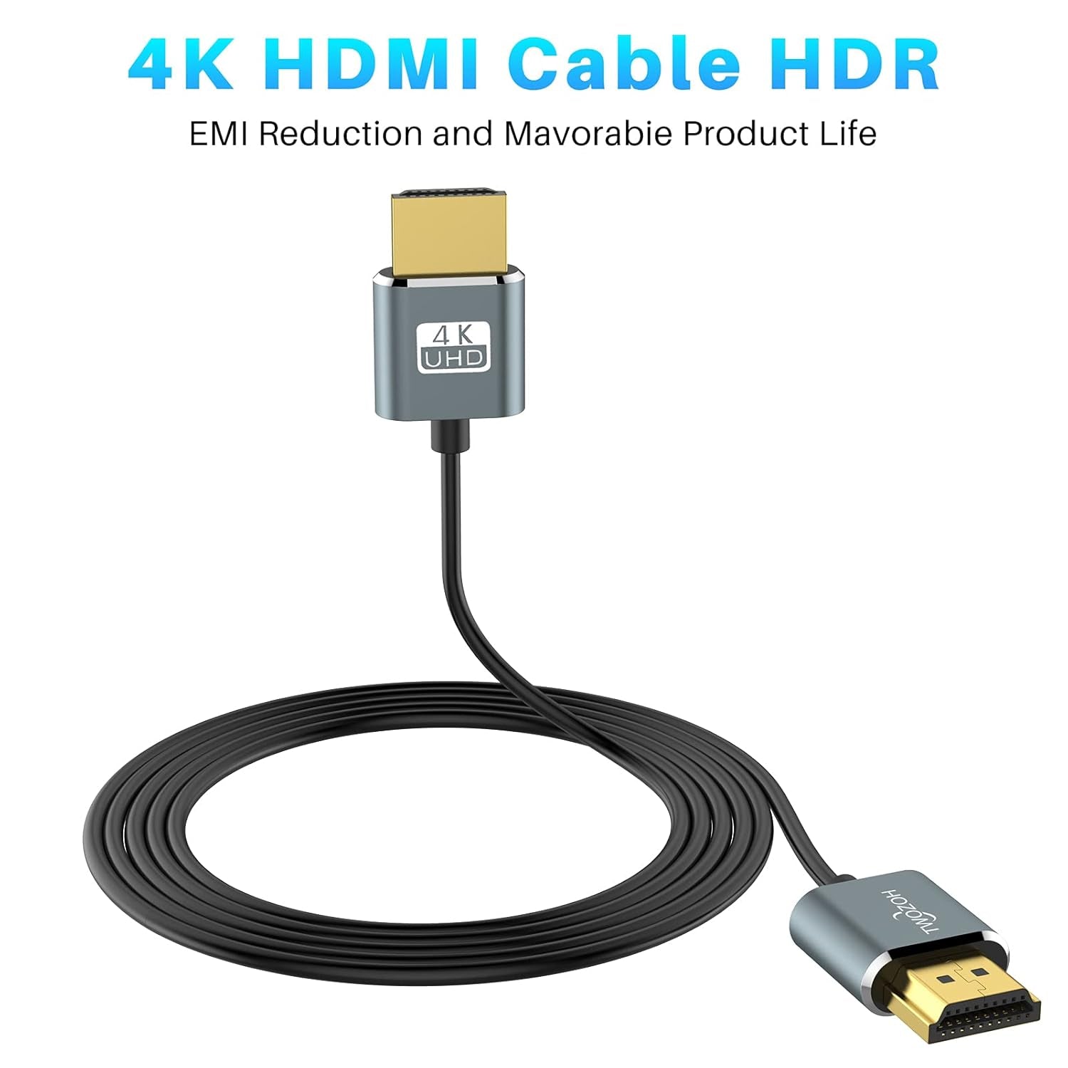 25FT Ultra-Slim HDMI 2.0 Cable, Flexible HDMI Cord Supporting 3D, 4K@60Hz, 2160P, and 1080P Output