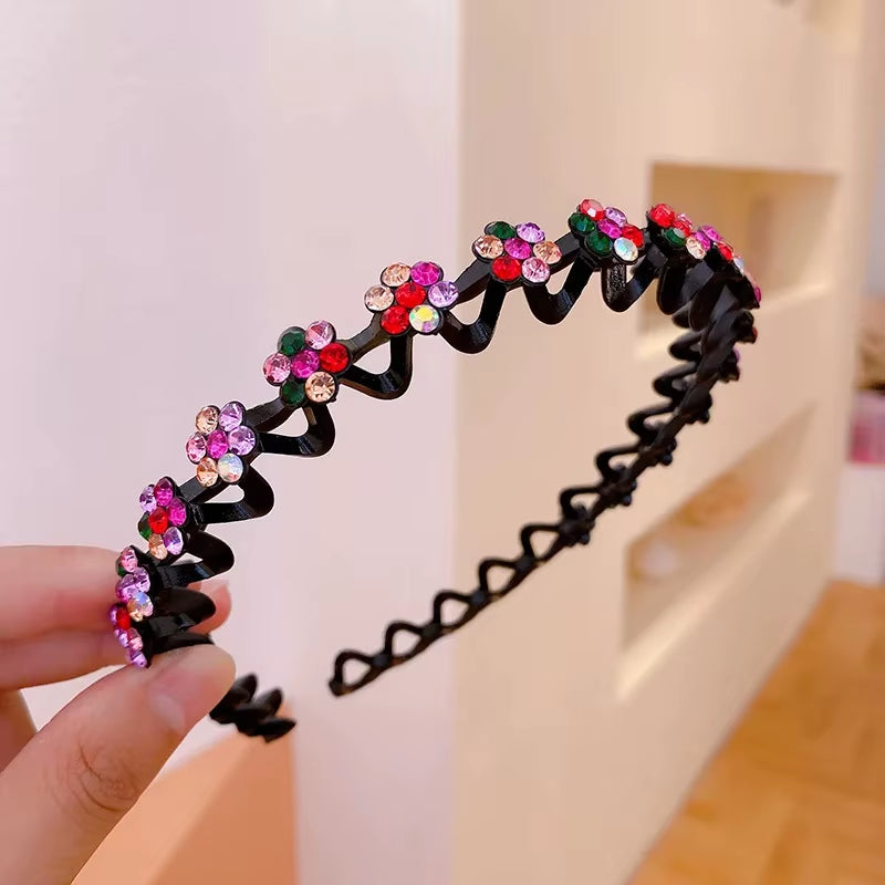 Non-Slip Rhinestone Hairbands with Wave Design for Women and Girls - Fashionable Hair Hoops and Accessories