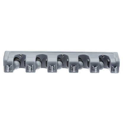 Rectangular Wall-Mounted Broom Holder and Garden Tool Organizer with 6 Hooks and 5 Slots, Dimensions: 43 x 8.5 x 6.2 cm, Gray