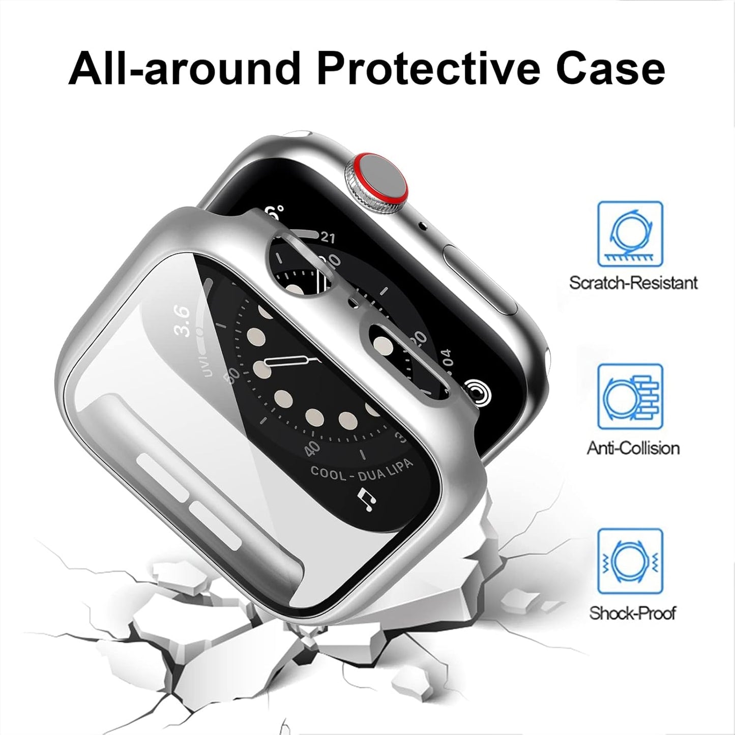 12-Pack Tempered Glass Screen Protector Case Compatible with Apple Watch 44mm SE 3 (2025)/SE 2/SE/Series 6/5/4, Hard PC Scratch-Resistant Bumper Protective Cover for iWatch Accessories