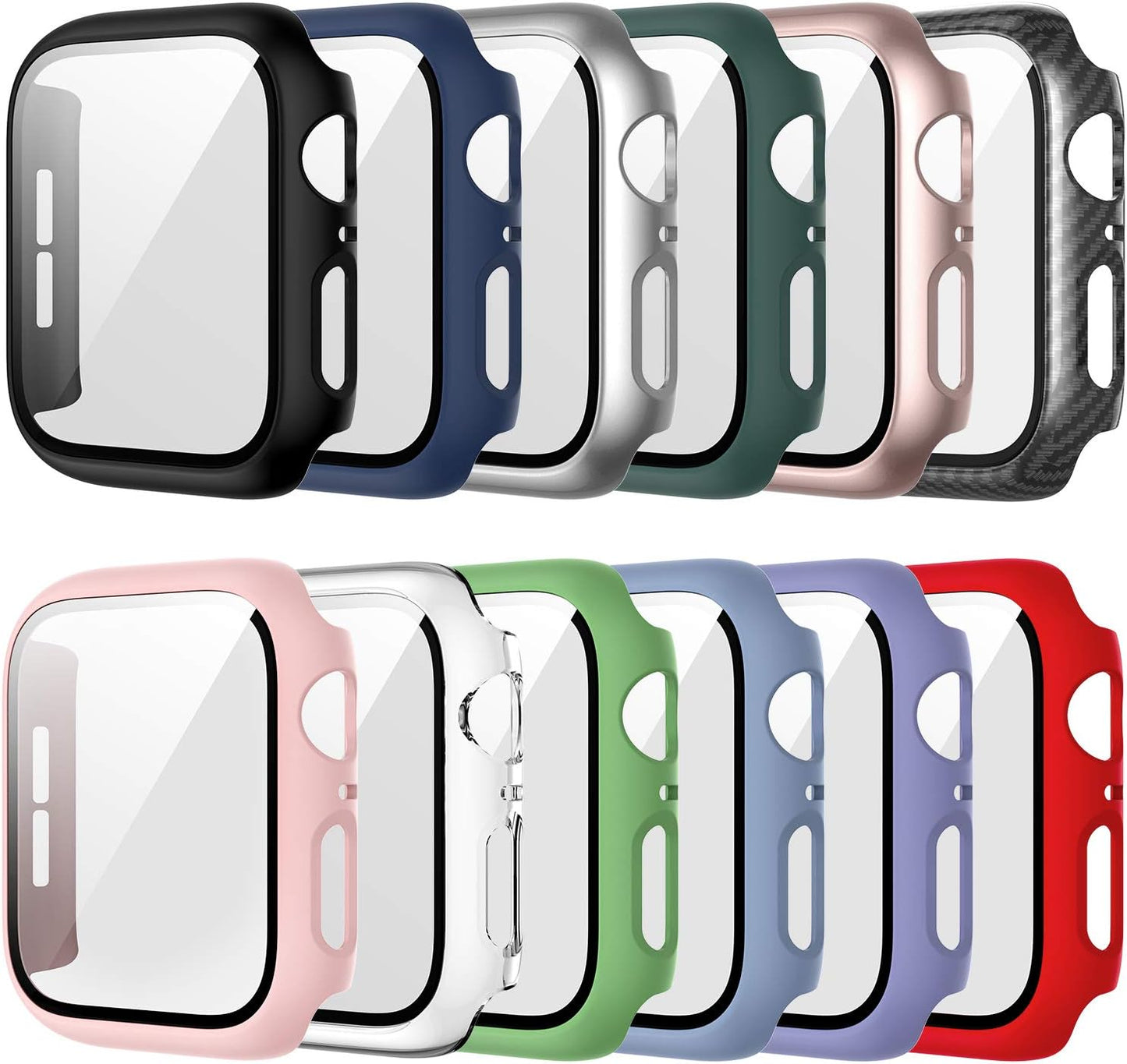 12-Pack Ultra-Thin Hard PC Bumper Case with Tempered Glass Screen Protector for Apple Watch 38mm Series 3/2/1 - Scratch Resistant HD Protective Cover for iWatch Accessories