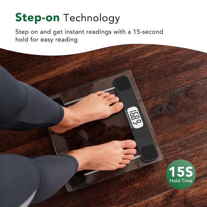 Digital Body Weight Scale with 400 lb Capacity, LCD Display, Step-On Technology, Tempered Glass, Includes Measuring Tape