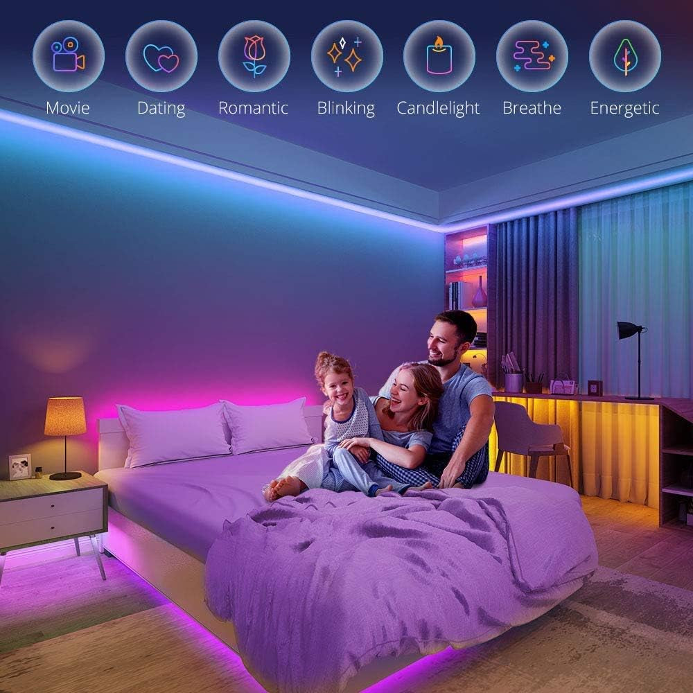 16.4 Feet Bluetooth Color Changing LED Strip Lights with App Control, Remote, and Control Box - 64 Scenes and Music Sync for Bedroom, Kitchen, and Party Settings