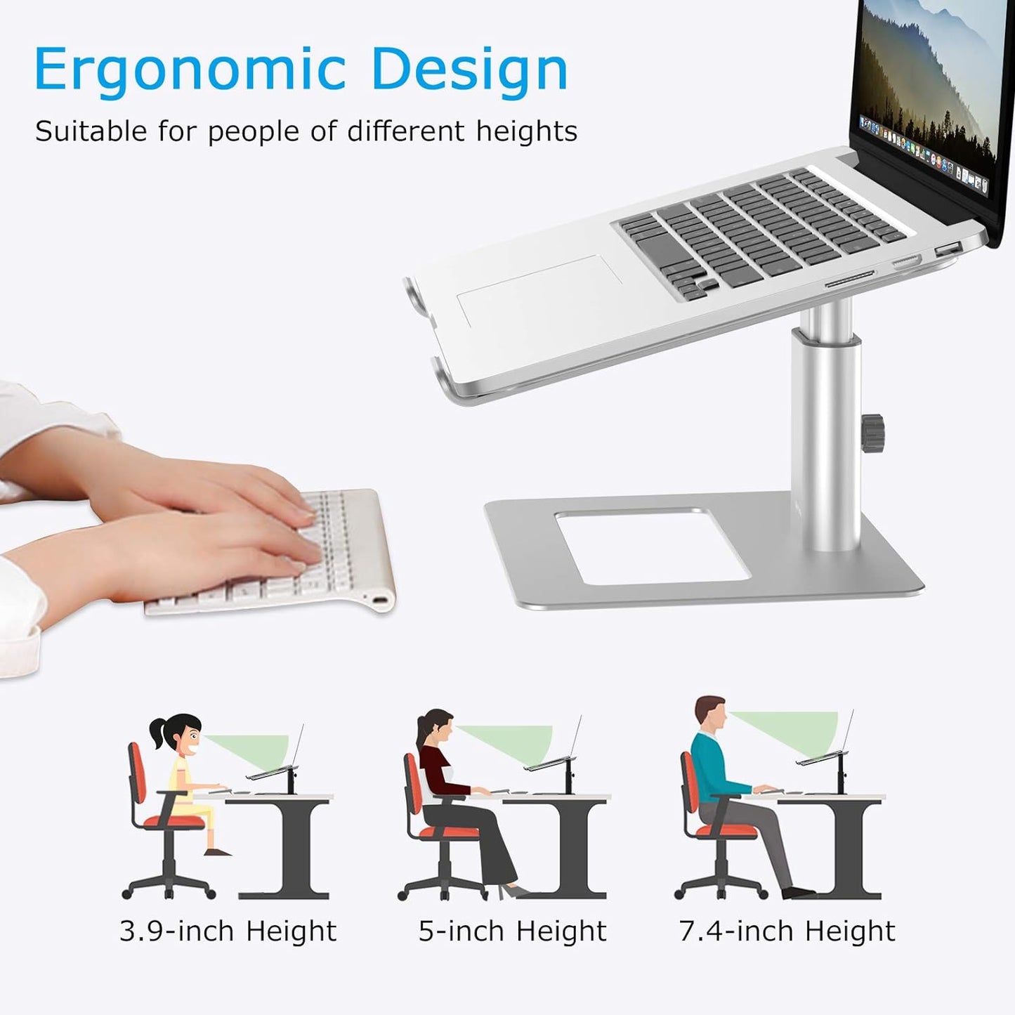Ergonomic Aluminum Laptop Stand with Height Adjustment for 11-17" Laptops, Compatible with MacBook Pro/Air, Dell, Lenovo, HP, Samsung, and More