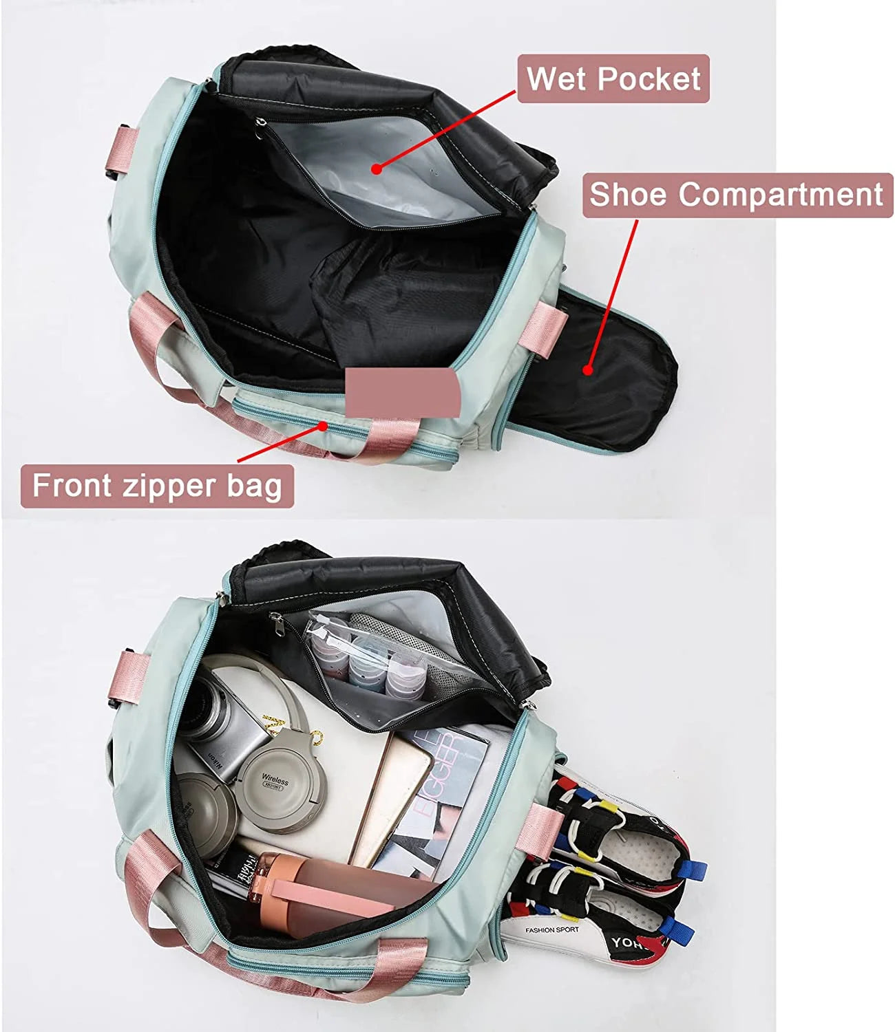 Women's Waterproof Duffle Bag - Versatile Carry-On Weekender with Shoe Compartment and Wet Pocket for Travel, Workouts, and Sports
