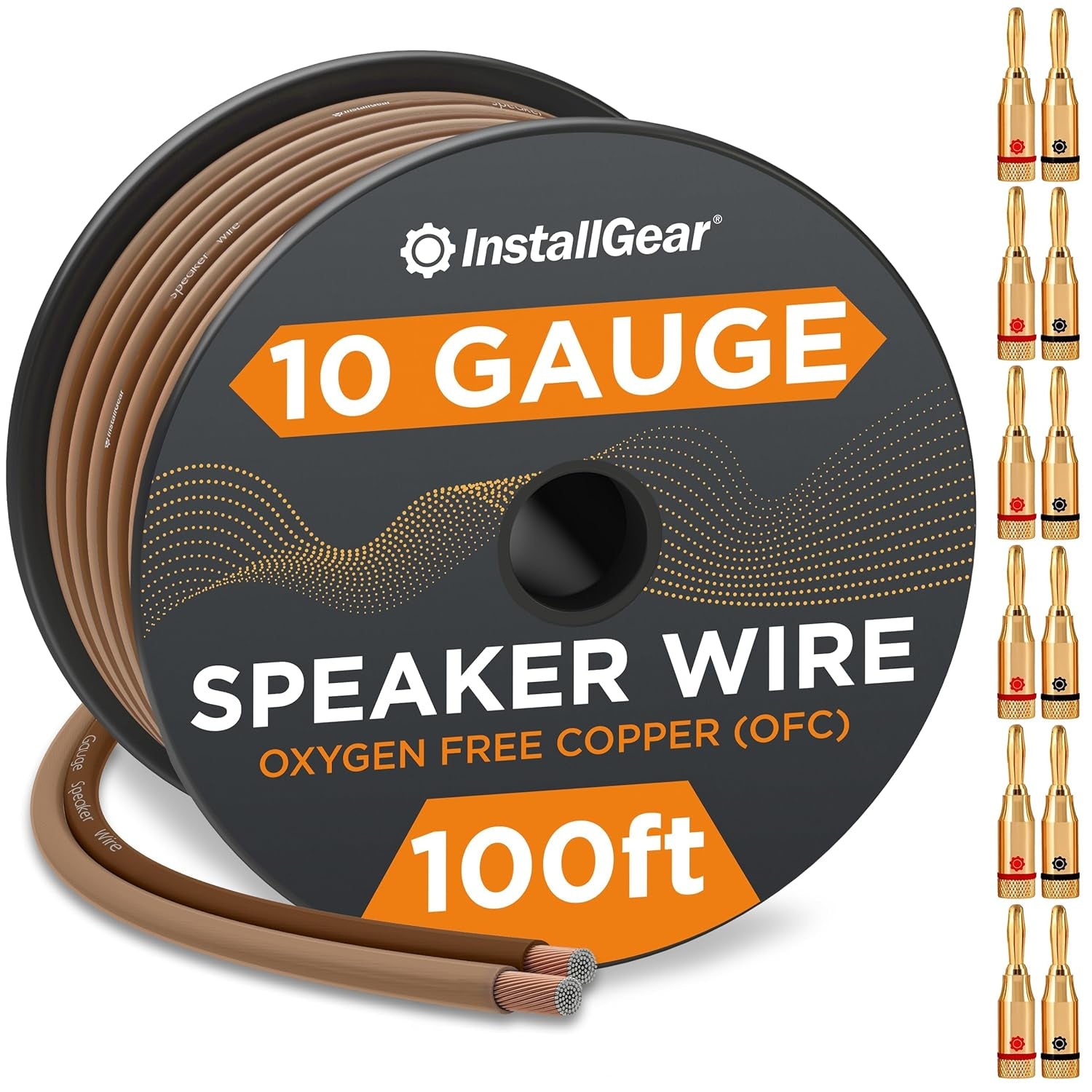 12-Gauge Speaker Wire with 12 Banana Plugs (100 Feet) - 99.9% Pure Copper - True Spec and Touch Cable