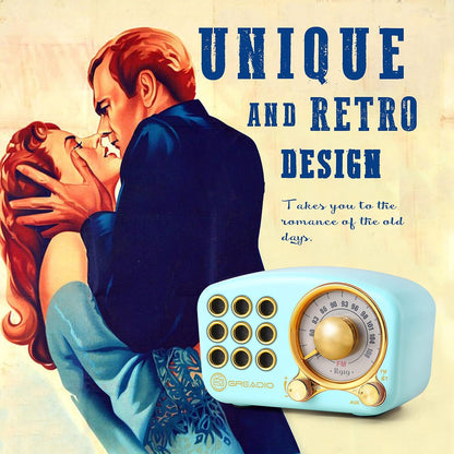Vintage-Inspired Bluetooth Speaker with FM Radio, Enhanced Bass, High Volume, Bluetooth 5.0 Connectivity, TF Card and MP3 Playback (Blue)