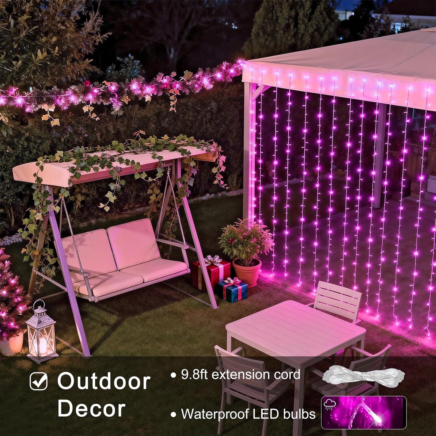 300 LED Pink Curtain Lights with Remote Control - Versatile Indoor/Outdoor Décor for Bedrooms, Parties, and Special Occasions, 9.8 x 9.8 Ft