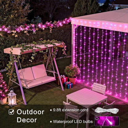 300 LED Pink Curtain Lights with Remote Control - Versatile Indoor/Outdoor Décor for Bedrooms, Parties, and Special Occasions, 9.8 x 9.8 Ft