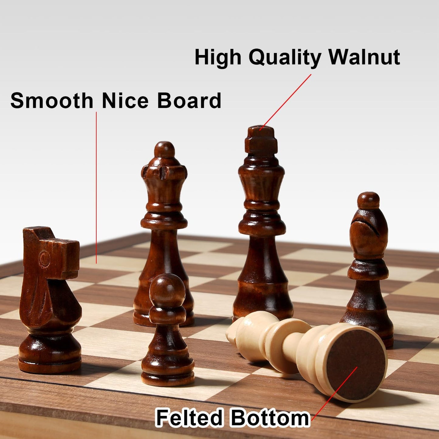 Premium 15" Wooden Magnetic Chess Set for Adults and Children, Handcrafted Folding Travel Board with Storage Slots and Additional Queens