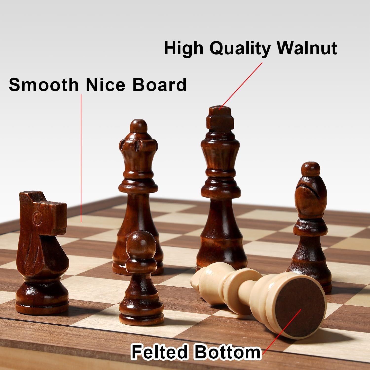 Premium 15" Wooden Magnetic Chess Set for Adults and Children, Handcrafted Folding Travel Board with Storage Slots and Additional Queens