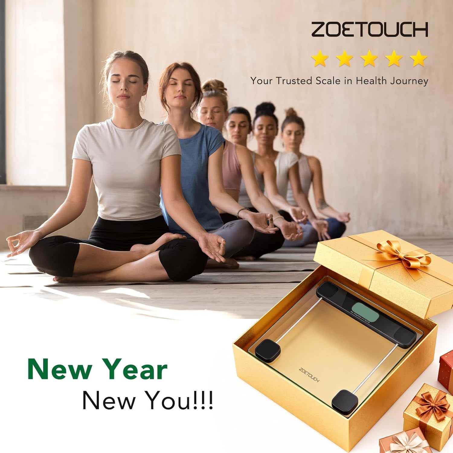 Digital Body Weight Scale with 400 lb Capacity, LCD Display, Step-On Technology, Tempered Glass, Includes Measuring Tape