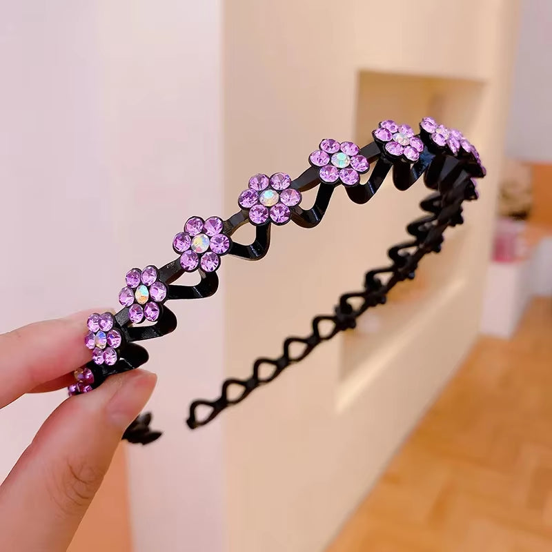 Non-Slip Rhinestone Hairbands with Wave Design for Women and Girls - Fashionable Hair Hoops and Accessories