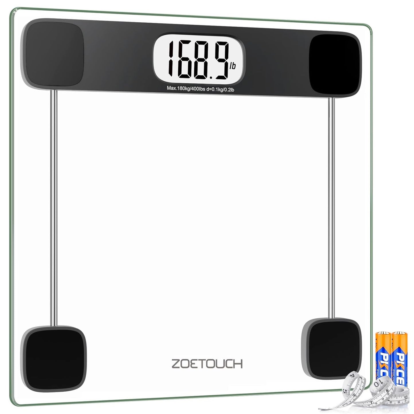 Digital Body Weight Scale with 400 lb Capacity, LCD Display, Step-On Technology, Tempered Glass, Includes Measuring Tape