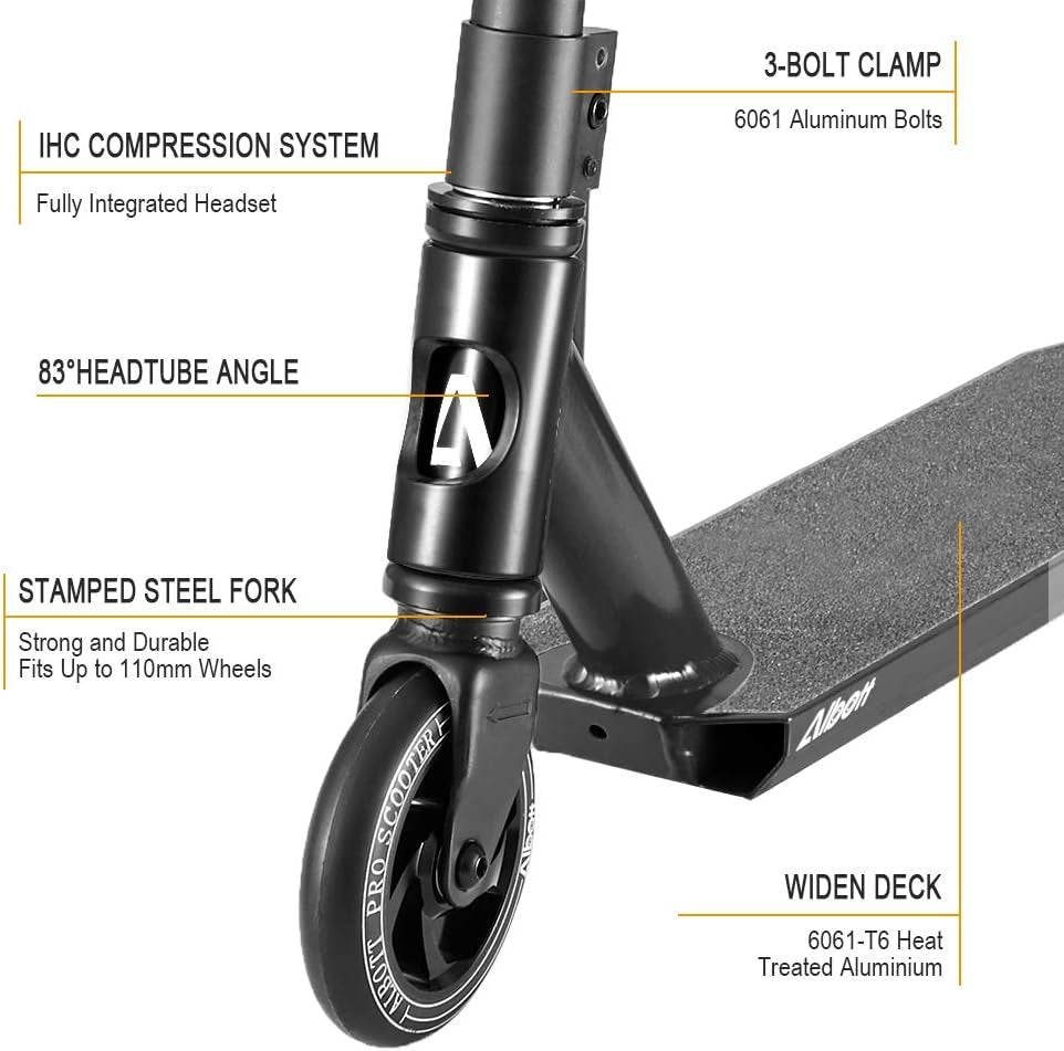 Pro Scooters Freestyle Trick Scooter - 110mm Aluminum Core Wheels & ABEC-9 Bearings for Beginners, Suitable for Ages 8 and Up, Ideal for Boys, Girls, Teens, and Adults