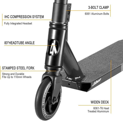Pro Scooters Freestyle Trick Scooter - 110mm Aluminum Core Wheels & ABEC-9 Bearings for Beginners, Suitable for Ages 8 and Up, Ideal for Boys, Girls, Teens, and Adults