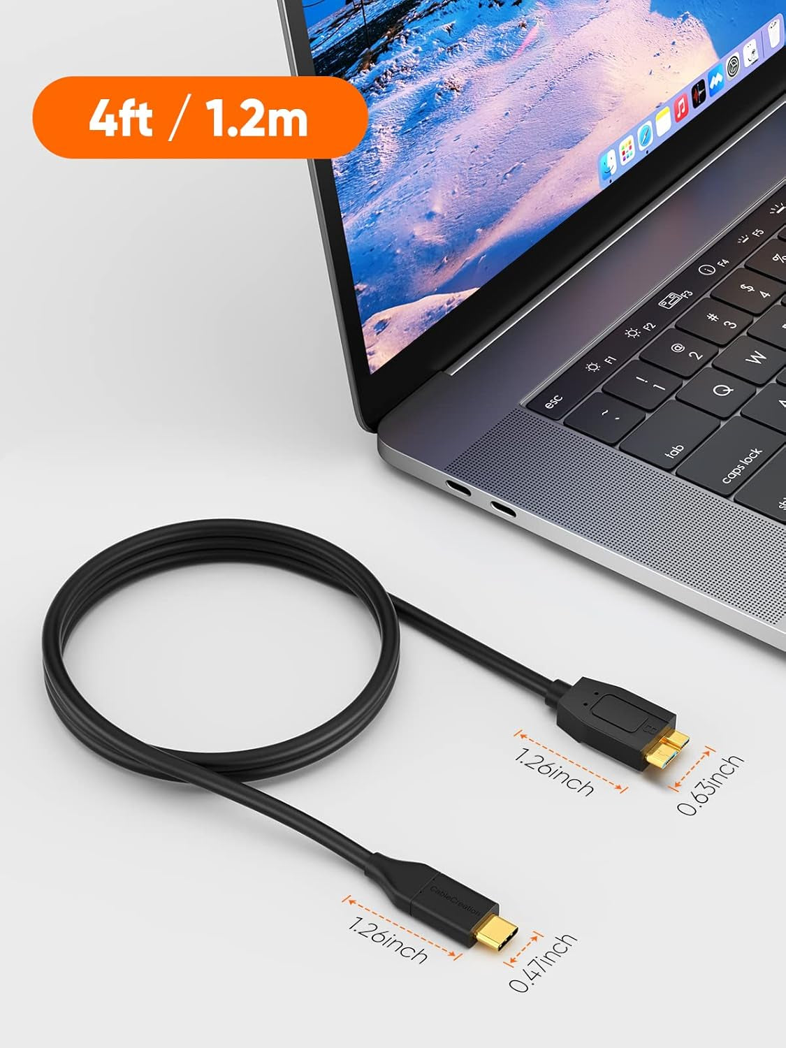 4FT USB-C to Micro B Cable, 10Gbps Data Transfer Speed, Braided Design, Compatible with iPhone 15/16, Seagate WD My Passport, MacBook Pro/Air, iPad/Tablet, Black