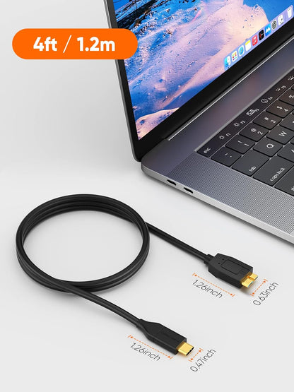 4FT USB-C to Micro B Cable, 10Gbps Data Transfer Speed, Braided Design, Compatible with iPhone 15/16, Seagate WD My Passport, MacBook Pro/Air, iPad/Tablet, Black