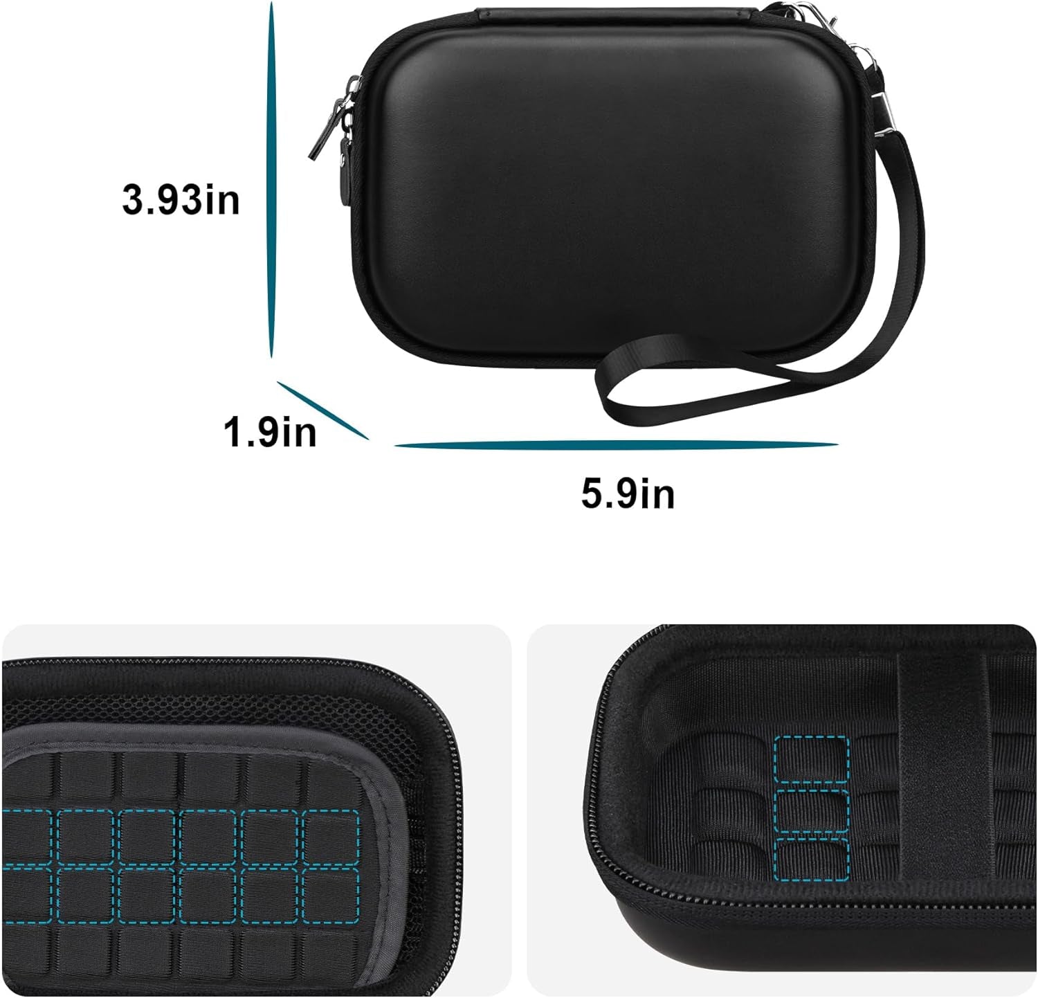 Protective Hard Case for HP Sprocket 2X3 Portable Instant Photo Printer with Zippered Mesh Pocket for Photo Paper and Cable, Black
