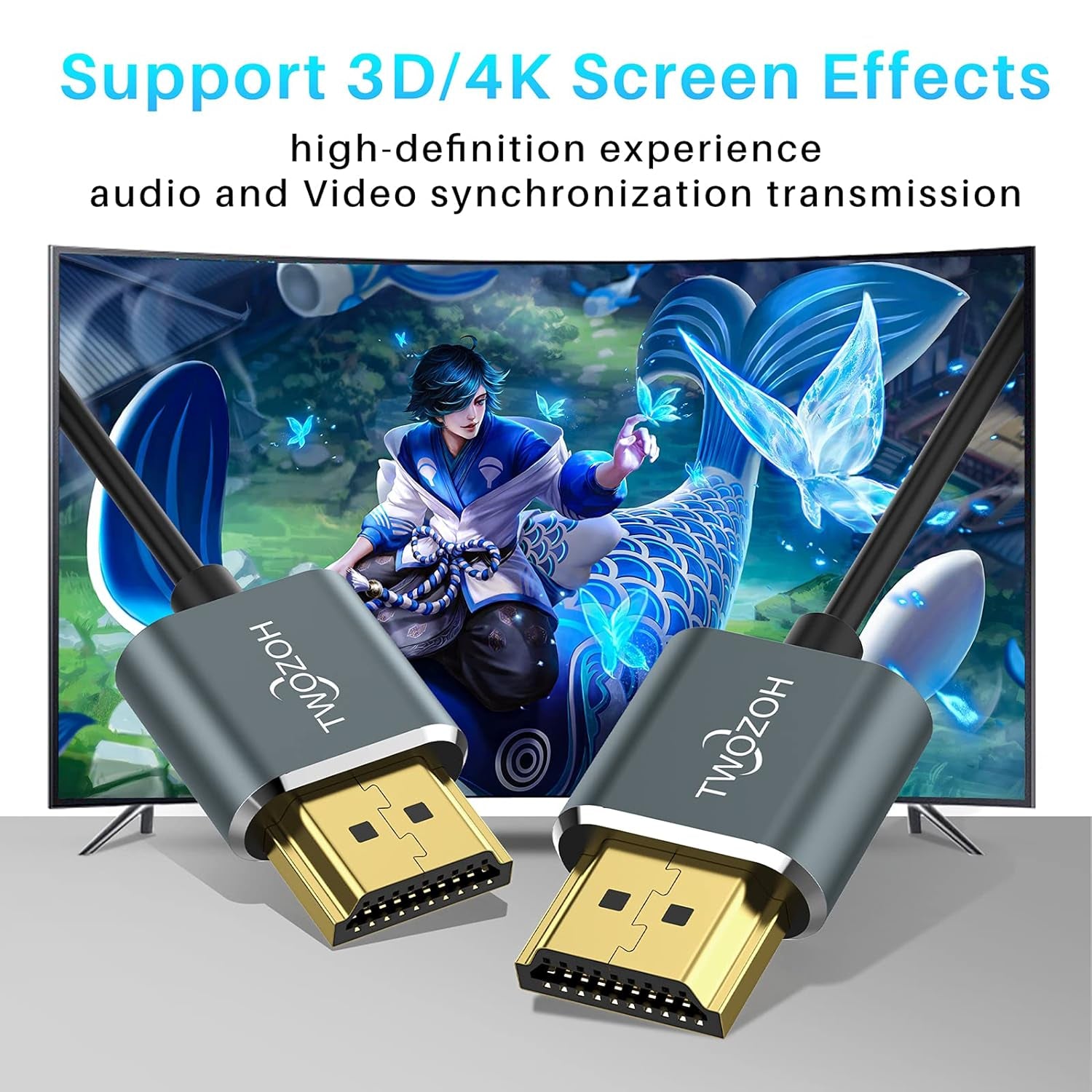 25FT Ultra-Slim HDMI 2.0 Cable, Flexible HDMI Cord Supporting 3D, 4K@60Hz, 2160P, and 1080P Output