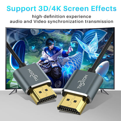 25FT Ultra-Slim HDMI 2.0 Cable, Flexible HDMI Cord Supporting 3D, 4K@60Hz, 2160P, and 1080P Output