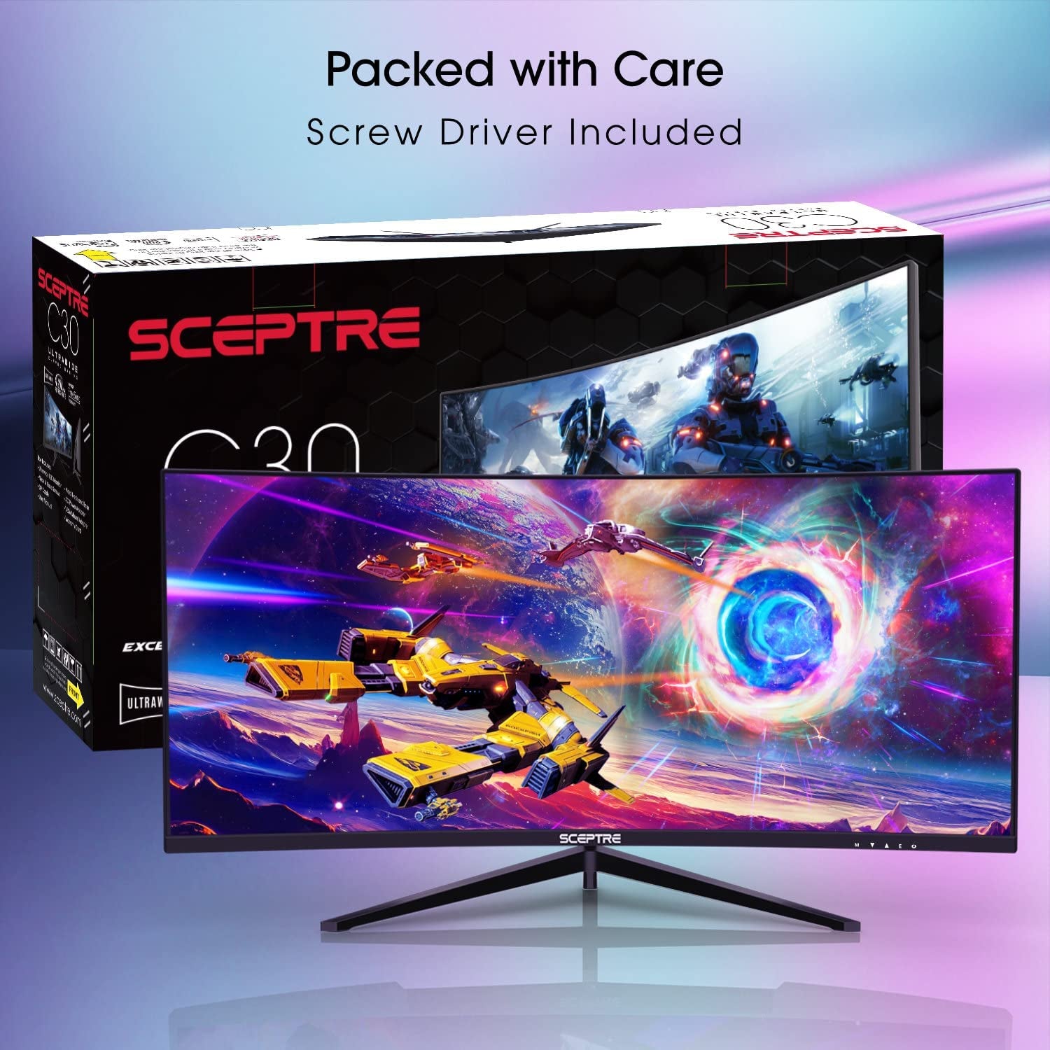 30-Inch Curved Ultra Wide Gaming Monitor, 21:9 Aspect Ratio, 2560x1080 Resolution, Up to 200Hz Refresh Rate, HDMI and DisplayPort, Built-In Speakers, Metal Black (C305B-200UN1)