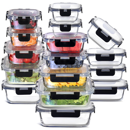 Ultimate 32-Piece Airtight Glass Food Storage Container Set - Perfect for Meal Prep, Oven, Microwave & Freezer Safe!