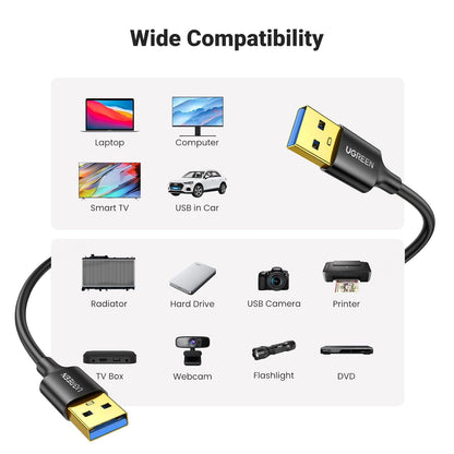 UGREEN USB 3.0 Male to Male Cable, 5 Gbps Data Transfer, Durable Nylon 3.3 FT, Compatible with Hard Drives, Cooling Fans, Cameras, DVD Players, TVs, Flashlights, Hubs, Monitors, Speakers, and More