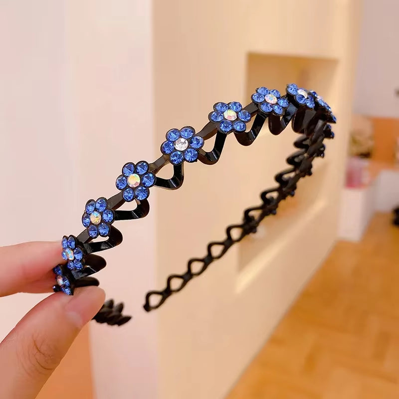 Non-Slip Rhinestone Hairbands with Wave Design for Women and Girls - Fashionable Hair Hoops and Accessories