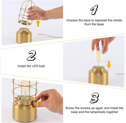 Dimmable Industrial Gold Table Lamp for Compact Spaces - Steampunk Antique Nightstand and Desk Light for Bedroom and Living Room (Bulb Included)