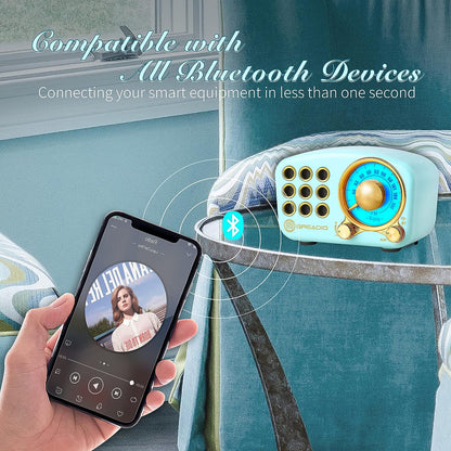 Vintage-Inspired Bluetooth Speaker with FM Radio, Enhanced Bass, High Volume, Bluetooth 5.0 Connectivity, TF Card and MP3 Playback (Blue)