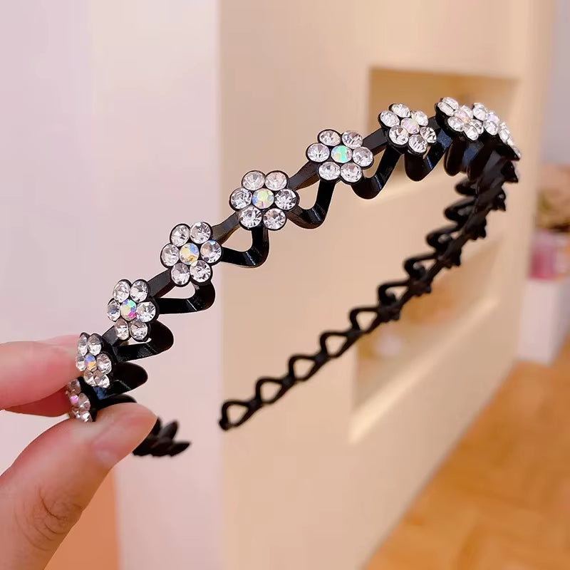 Non-Slip Rhinestone Hairbands with Wave Design for Women and Girls - Fashionable Hair Hoops and Accessories