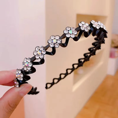 Non-Slip Rhinestone Hairbands with Wave Design for Women and Girls - Fashionable Hair Hoops and Accessories