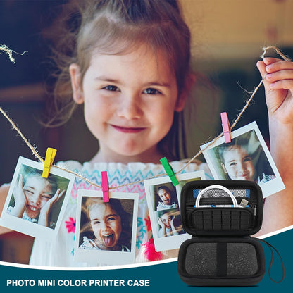 Protective Hard Case for HP Sprocket 2X3 Portable Instant Photo Printer with Zippered Mesh Pocket for Photo Paper and Cable, Black