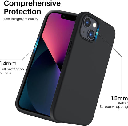 Shockproof Liquid Silicone Case for iPhone 13 - Gel Rubber Anti-Shock Cover with Drop Protection, 6.1 Inches, Black