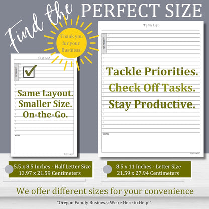 To-Do List Planner Notepad - 60 Pages of Undated Checklist with Priority and Note Sections for Project, Client, and Daily Task Management - 8.5 x 11 A4 Tear Sheets