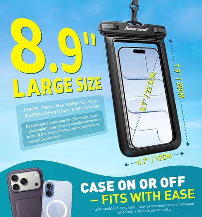 Premium IPX8 Waterproof Phone Pouch - Dual Pack for iPhone 17/16/15/14 Pro Max, Touch Screen Compatible Dry Bag for Beach and Cruise, Includes Lanyard, Fits Devices up to 8.9 inches