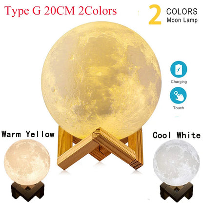 ZK30 Floating 3D Printed LED Moon Lamp with Wooden Base and Magnetic Suspension in Three Colors