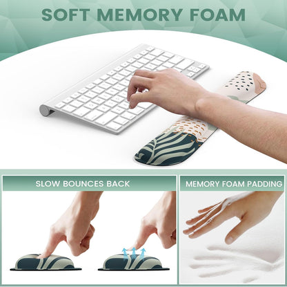 Ergonomic Mouse Pad and Wrist Support Set with Non-Slip Base for Enhanced Comfort and Pain Relief in Home Office, Featuring Tropical Plant Design and Coasters