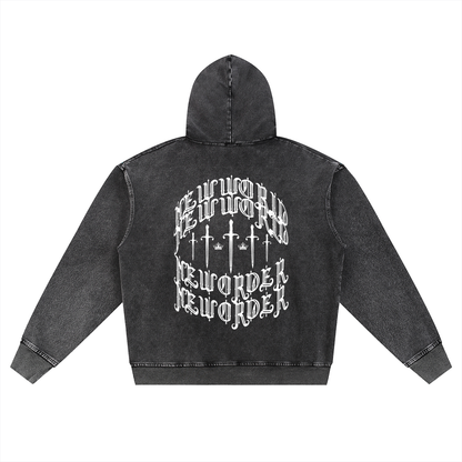 Snow Wash Oversized Zip-Up Hoodie